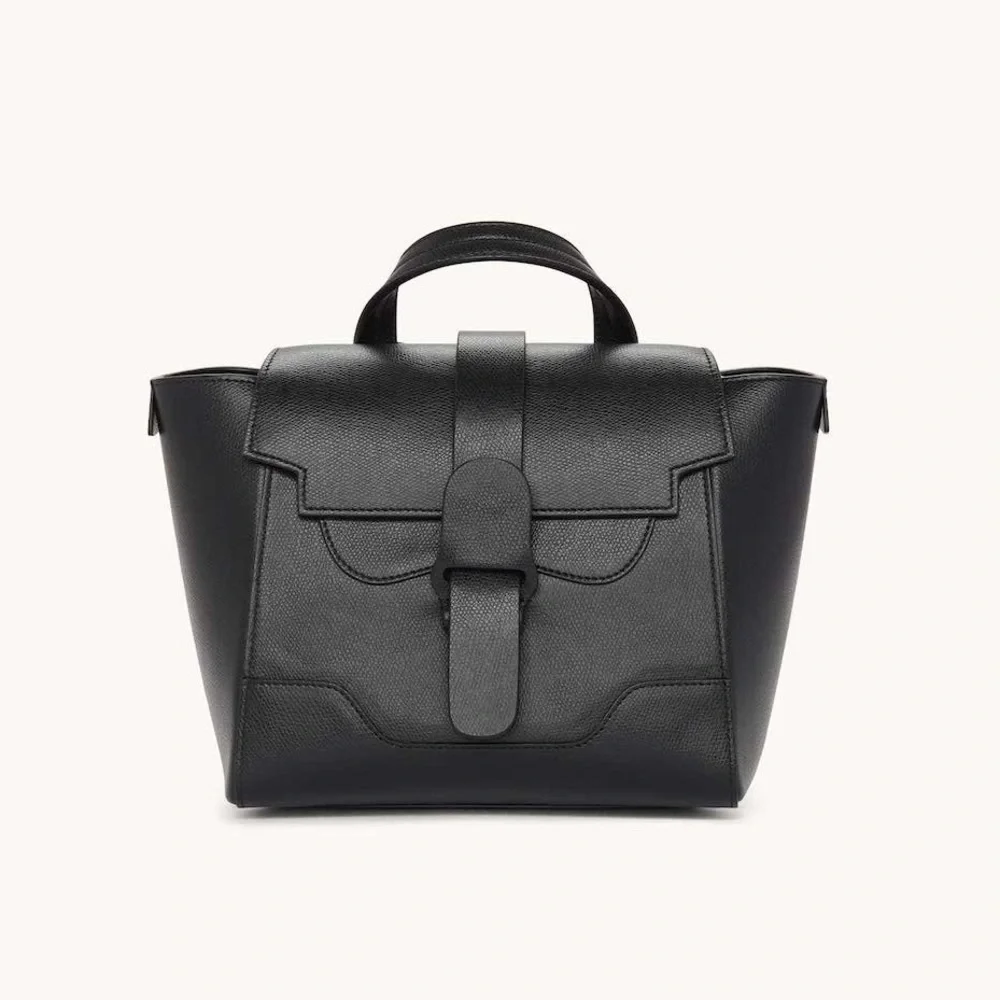 Senreve Black Leather Top-Handle Convertible Satchel